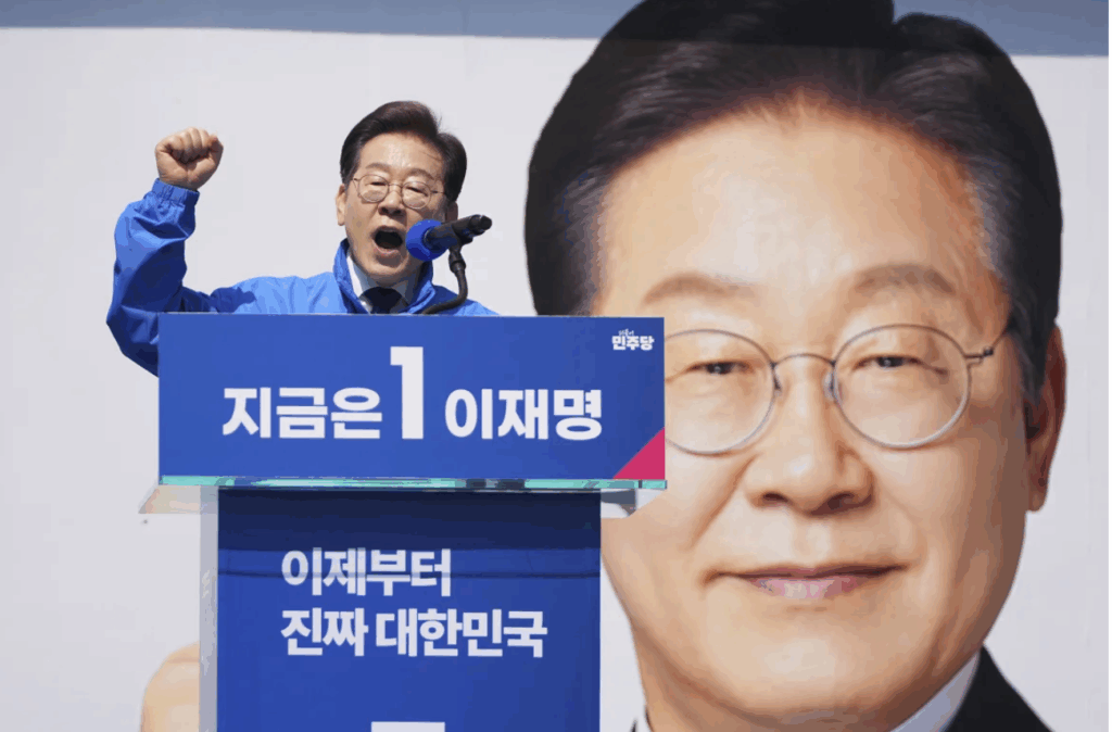 Lee Jae-myung, presidential candidate of the Democratic Party, speaks while campaigning in Seoul, South Korea, Monday, May 12, 2025