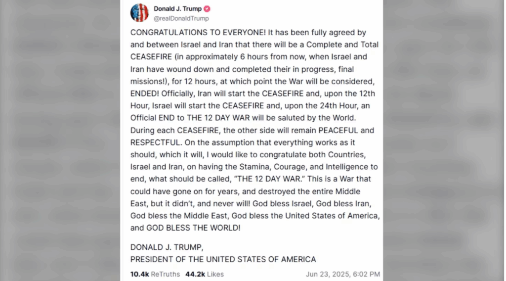 Trump’s post on Truth Social
